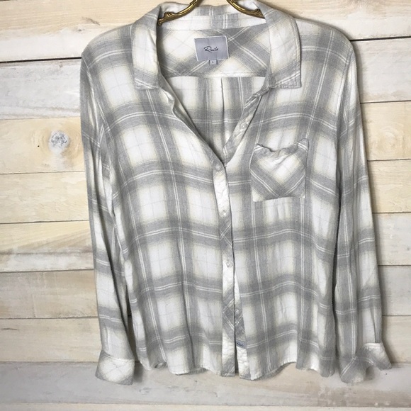 Rails Tops - Rails White/Gray Plaid Button-Down Size Large